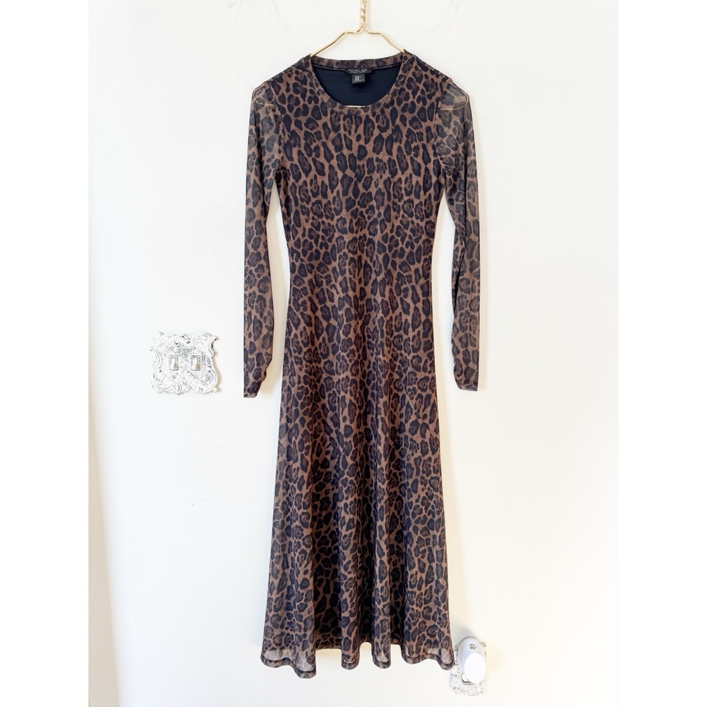 Rachel Zoe Leopard Mesh Midi Dress Brown and Black Animal Print XS - Picture 2 of 11